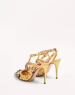 Valentino Rockstud Pumps With Straps In Jacquard Apres L’Hiver Fabric With Crystals 100Mm - Image 4